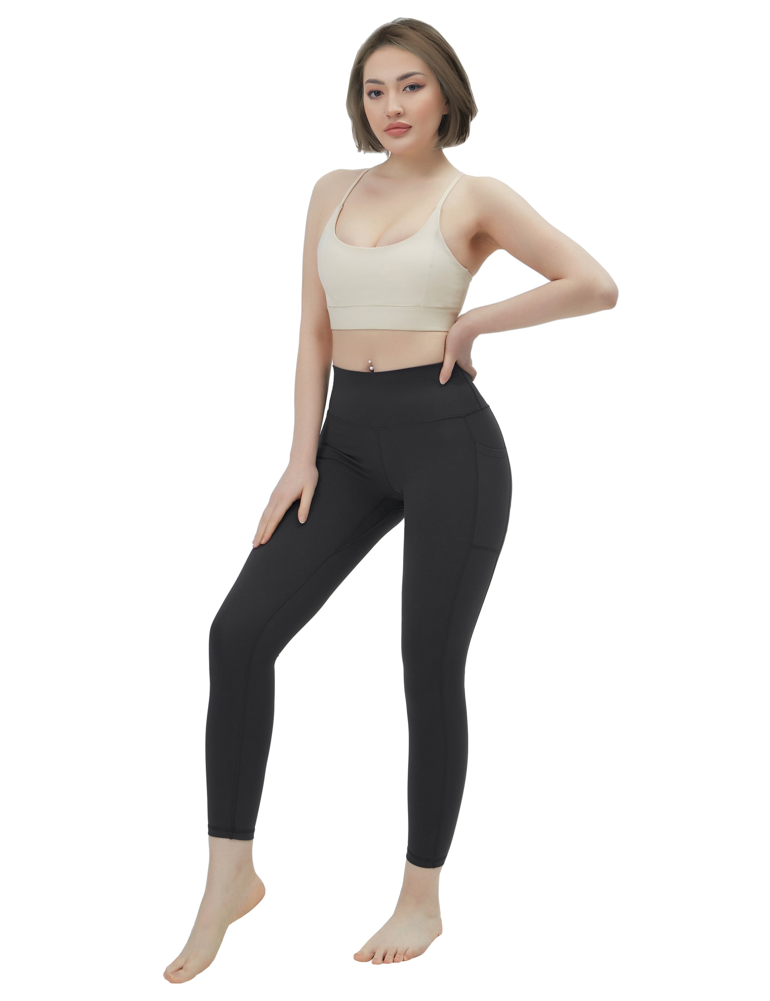 High Waisted Plus Size Pants 7/8 Length Leggings with Pockets charcoalgrey_Plus Size