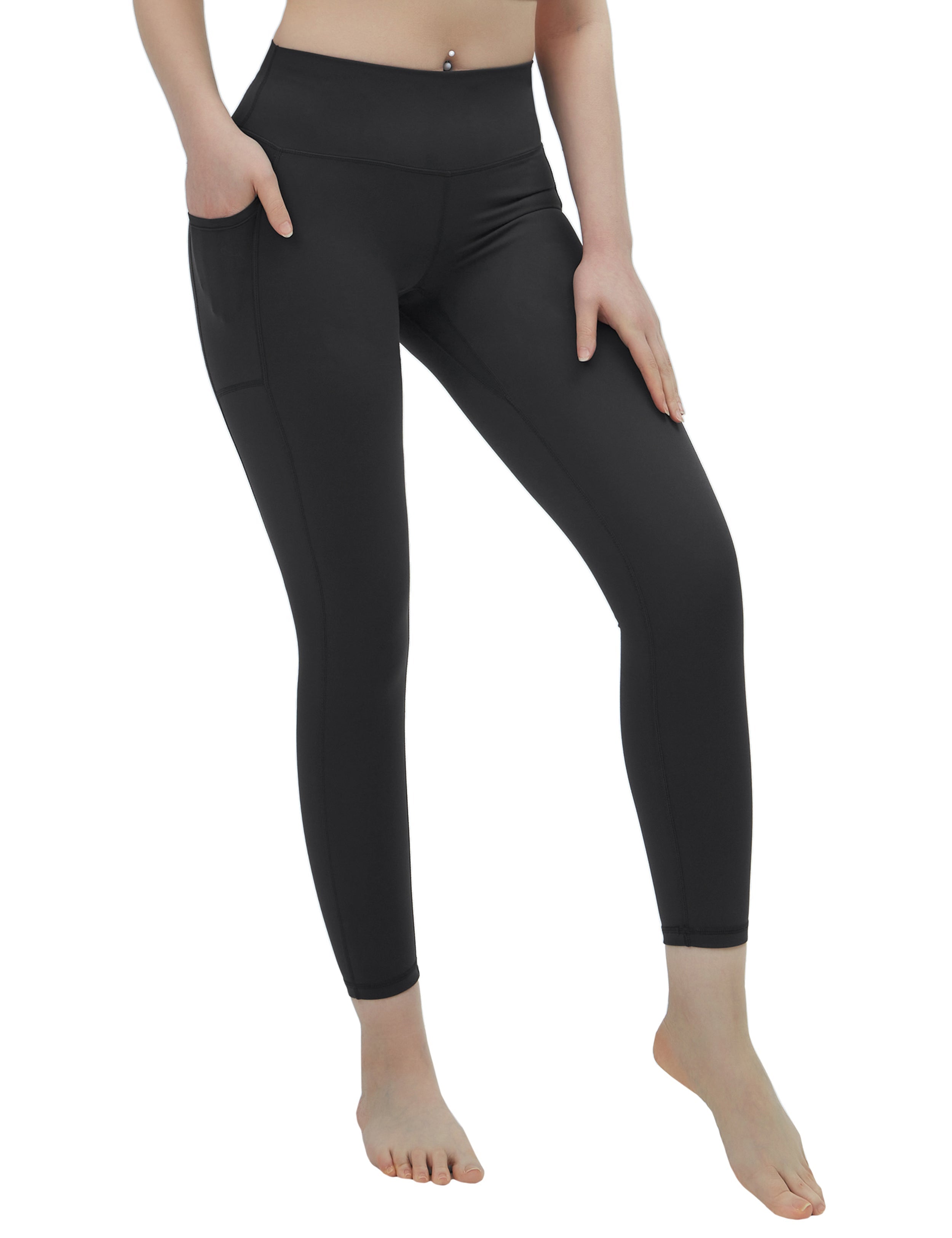 High Waisted Running Pants 7/8 Length Leggings with Pockets charcoalgrey_Running