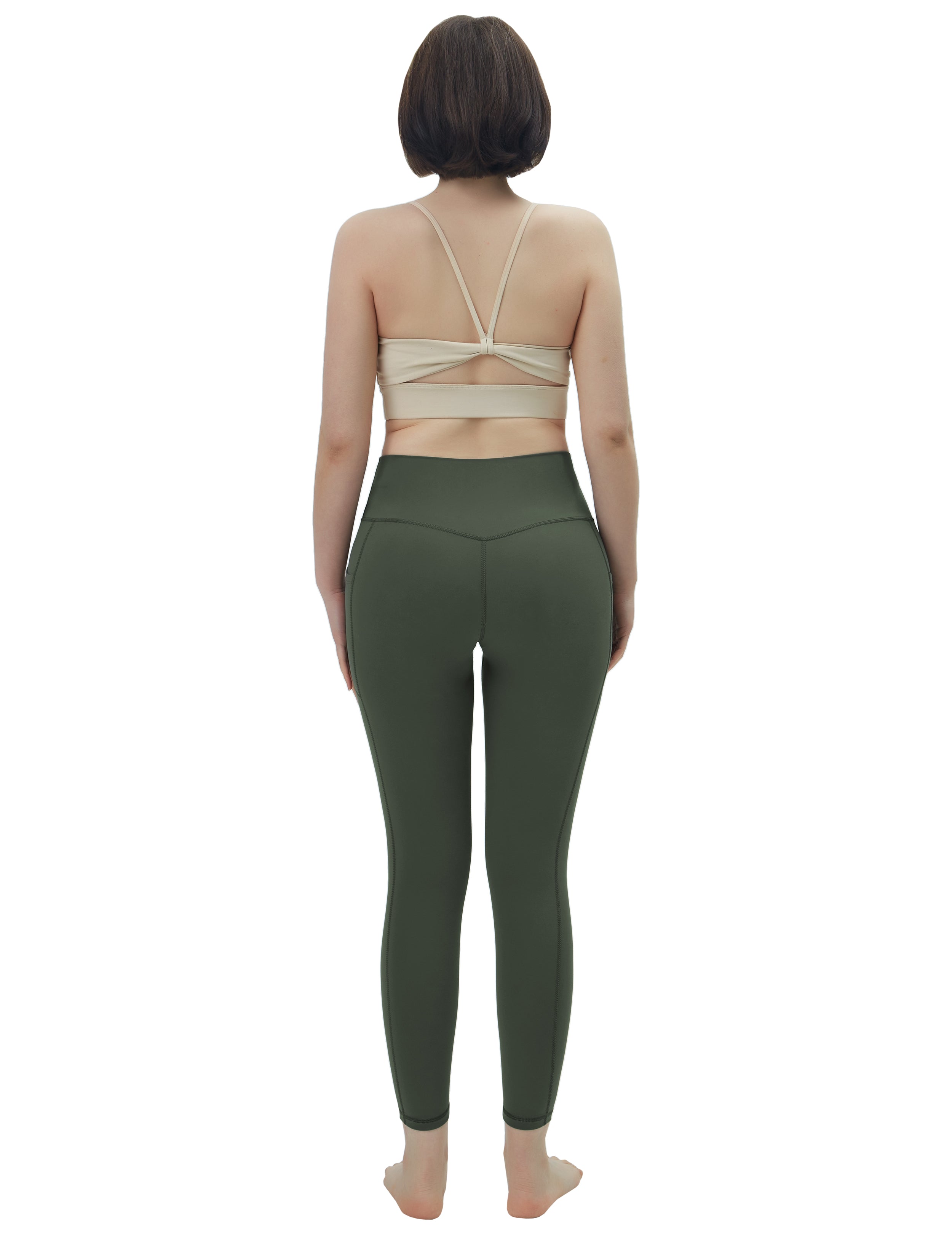 High Waisted Plus Size Pants 7/8 Length Leggings with Pockets olivegreen_Plus Size