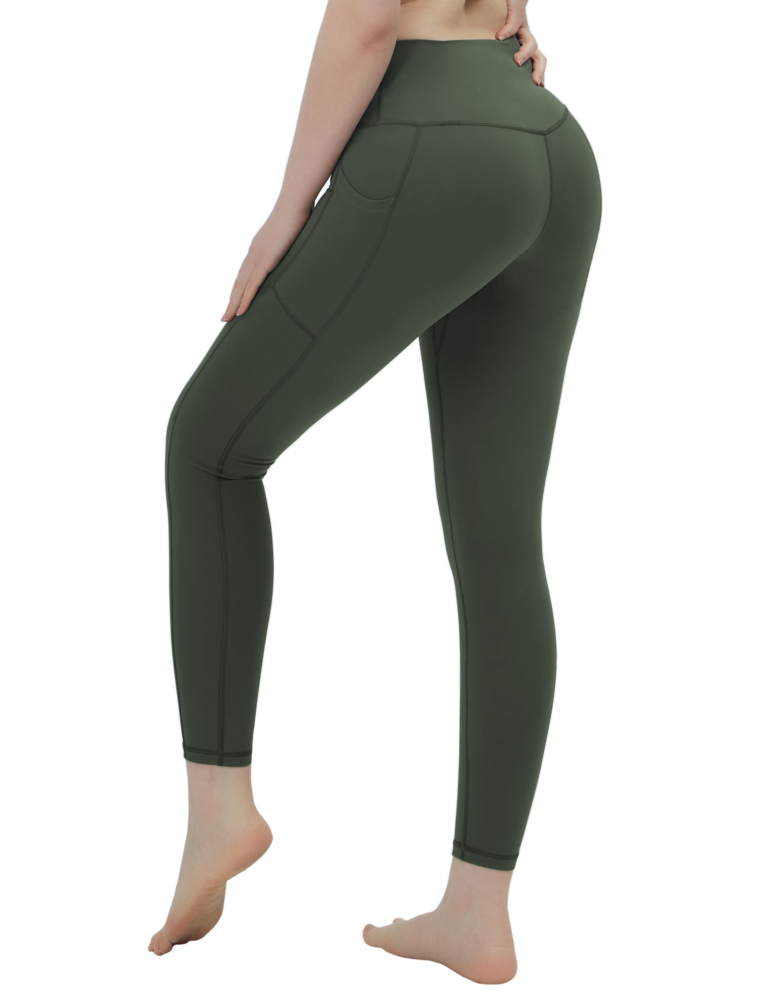 High Waisted Yoga Pants 7/8 Length Leggings with Pockets olivegreen