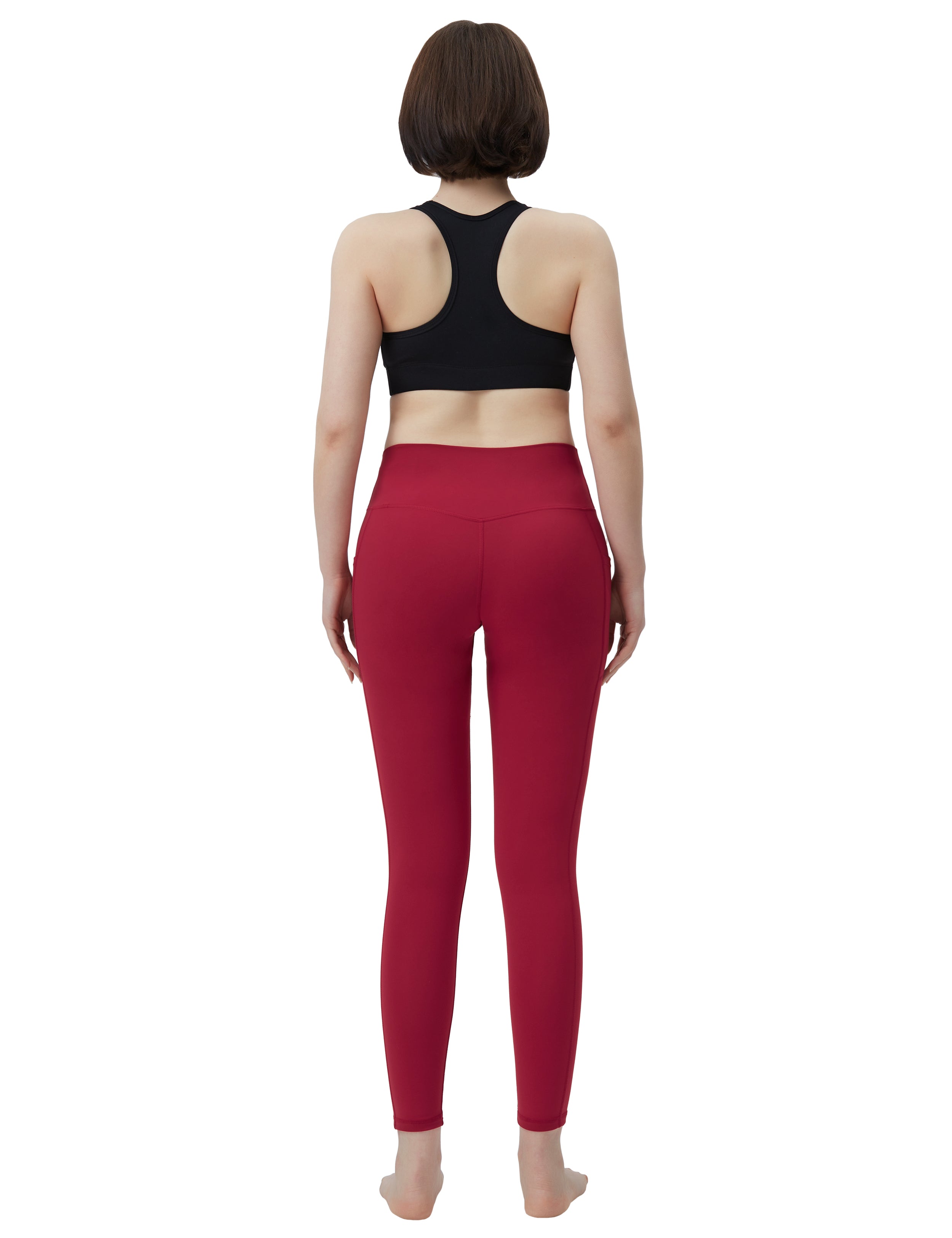 High Waisted Yoga Pants 7/8 Length Leggings with Pockets red_yoga