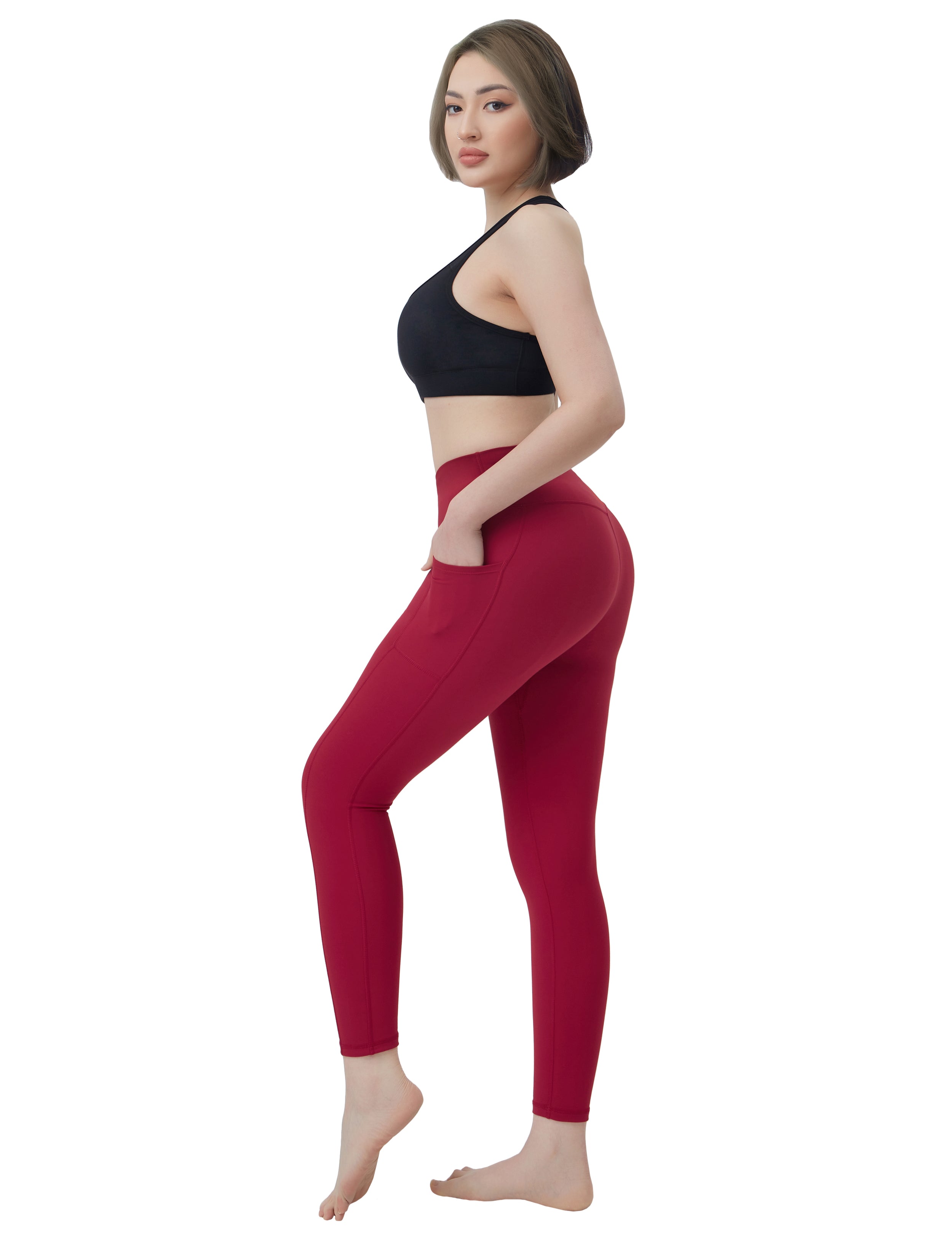 High Waisted Tall Size Pants 7/8 Length Leggings with Pockets red_Tall –  bubblelime