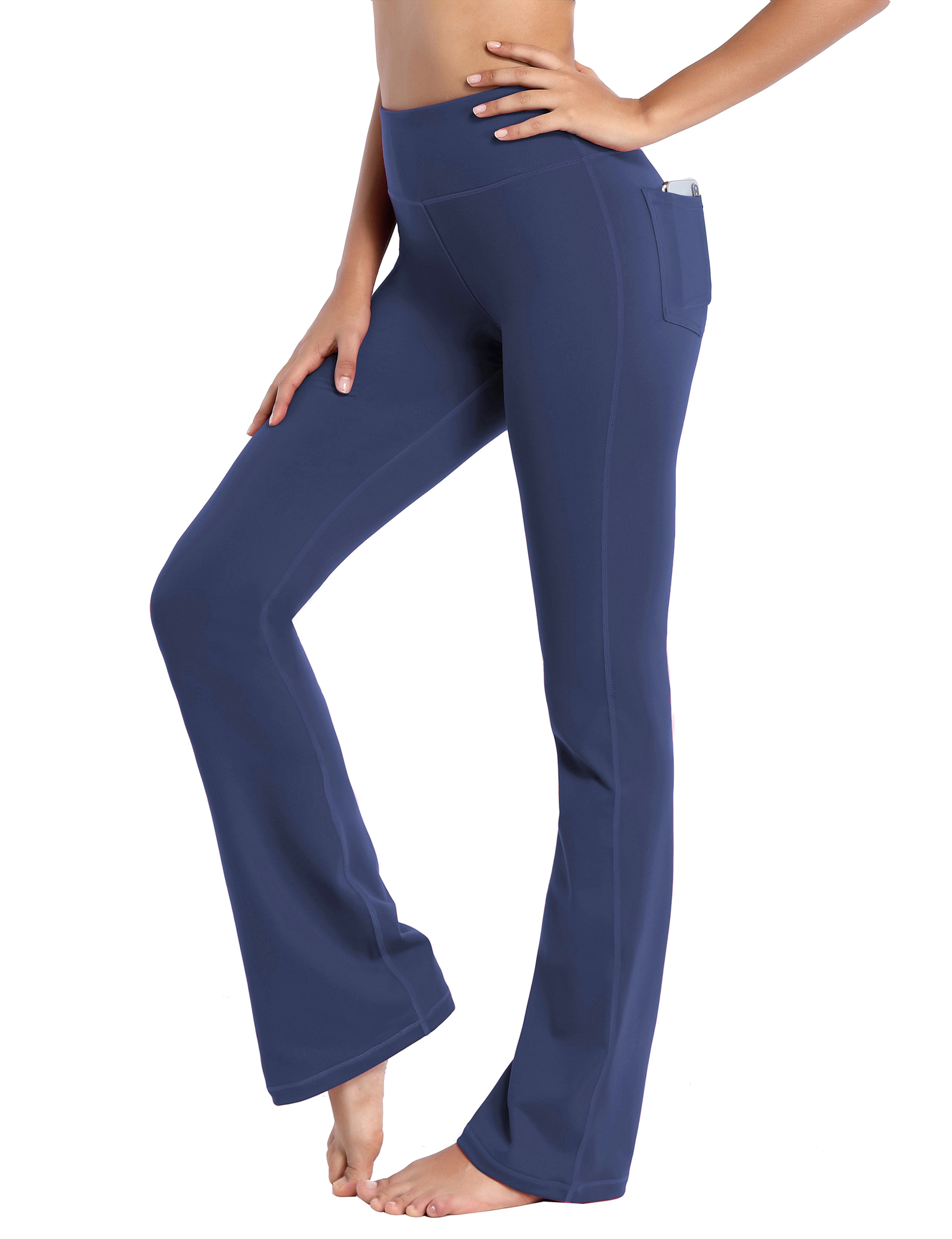 Back Pockets Bootcut Leggings purplishblue 87%Nylon/13%Spandex Fabric doesn't attract lint easily 4-way stretch No see-through Moisture-wicking Inner pocket Four lengths