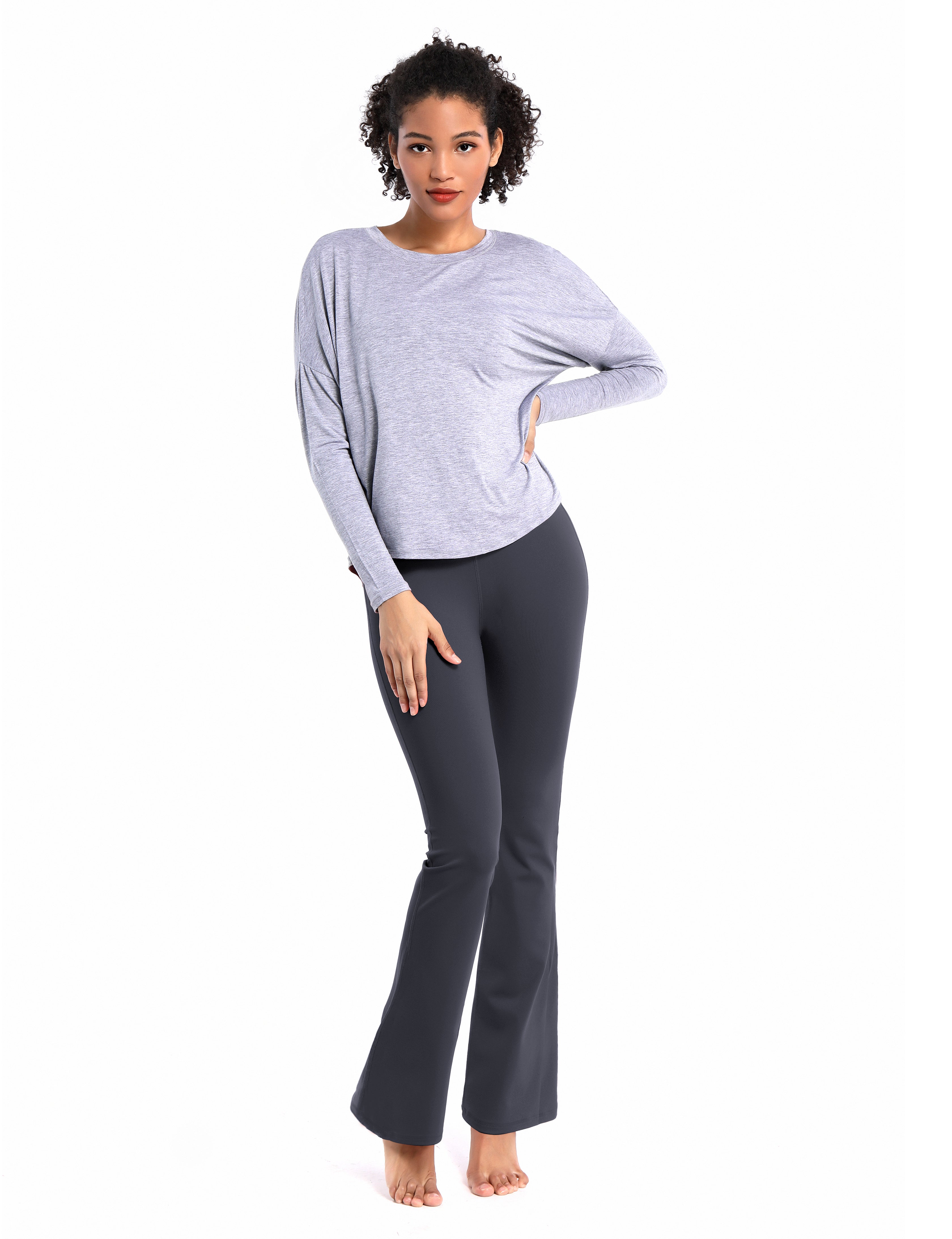 Cotton Nylon Bootcut Leggings shadowcharcoal 87%Nylon/13%Spandex (Super soft, cotton feel , 280gsm) Fabric doesn't attract lint easily 4-way stretch No see-through Moisture-wicking Inner pocket Four lengths