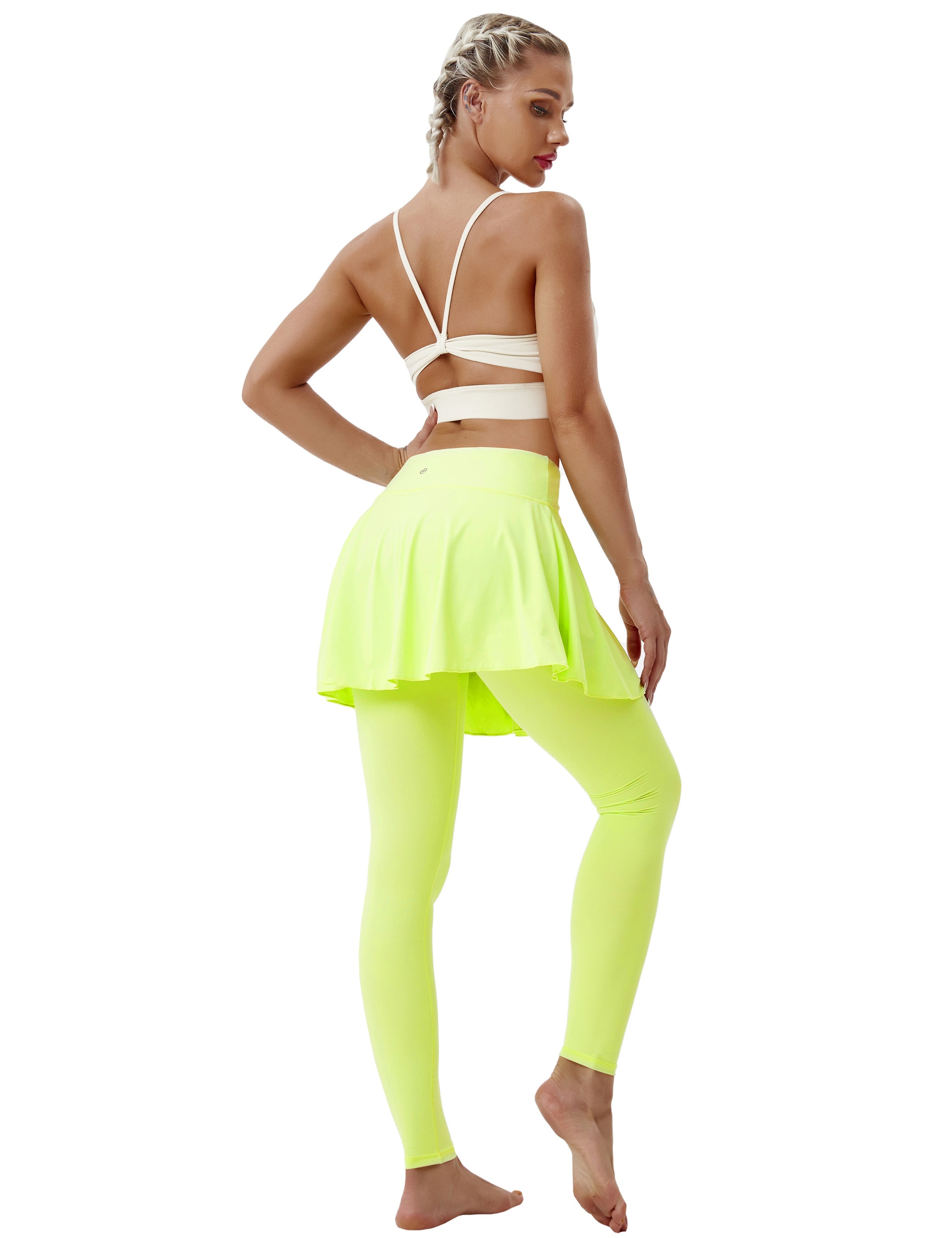 Athletic Tennis Golf Skort with Pocket Shorts neonyellow 80%Nylon/20%Spandex UPF 50+ sun protection Elastic closure Lightweight, Wrinkle Moisture wicking Quick drying Secure & comfortable two layer Hidden pocket