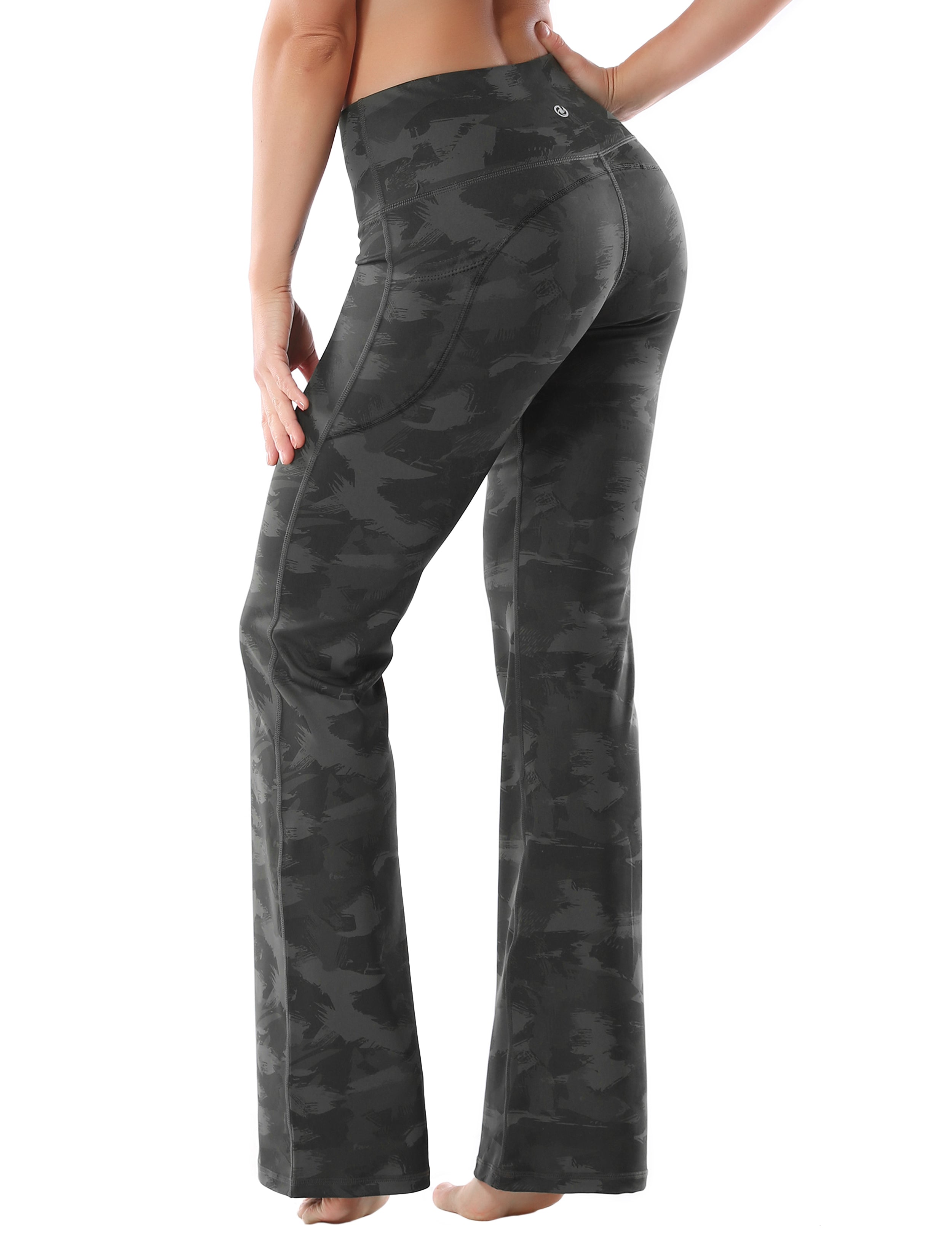 29" 31" 33" 35" 37"  Side Pockets Printed Bootcut Leggings dimgray brushcamo_Plus Size