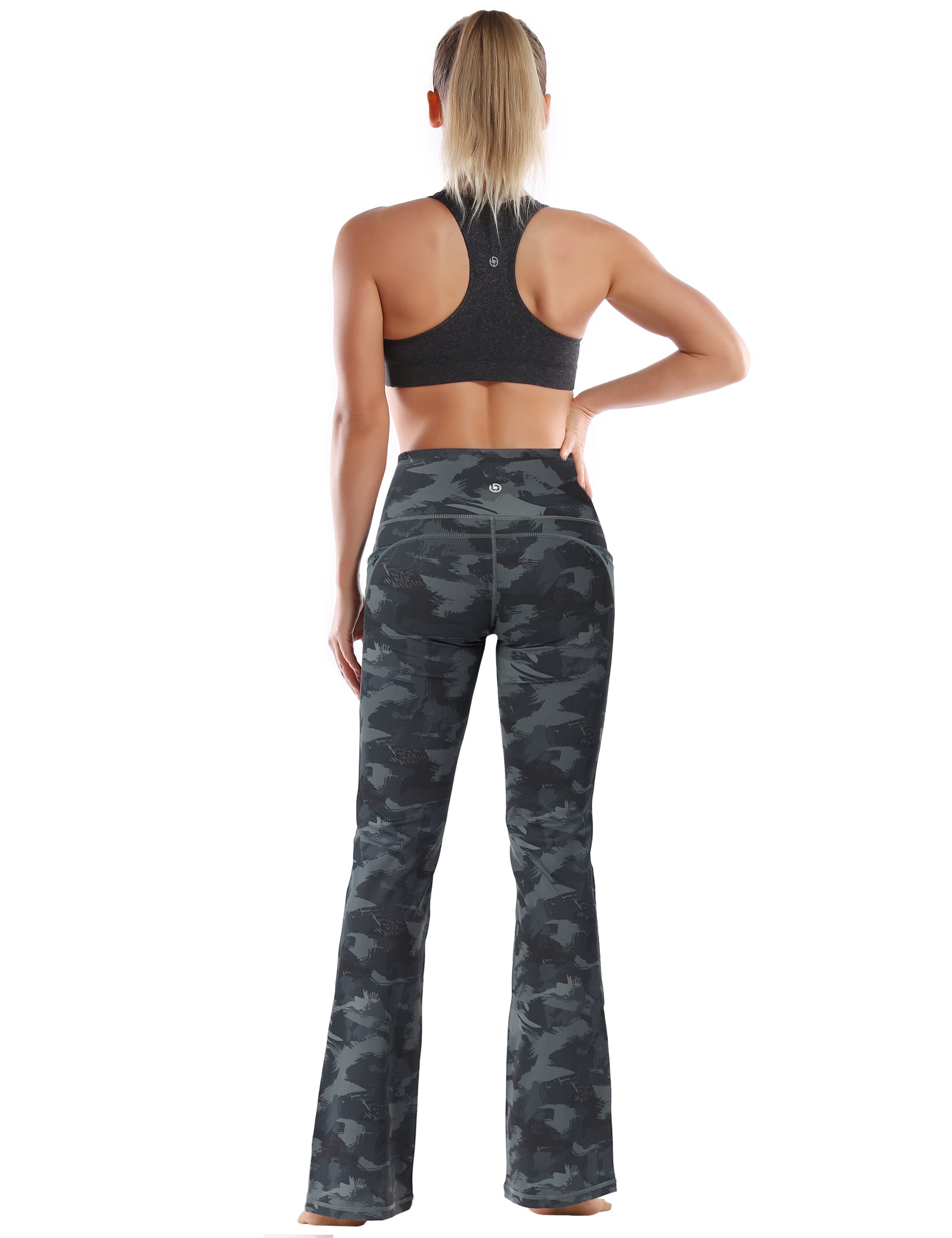 29" 31" 33" 35" 37"  Side Pockets Printed Bootcut Leggings dimgray brushcamo_Plus Size