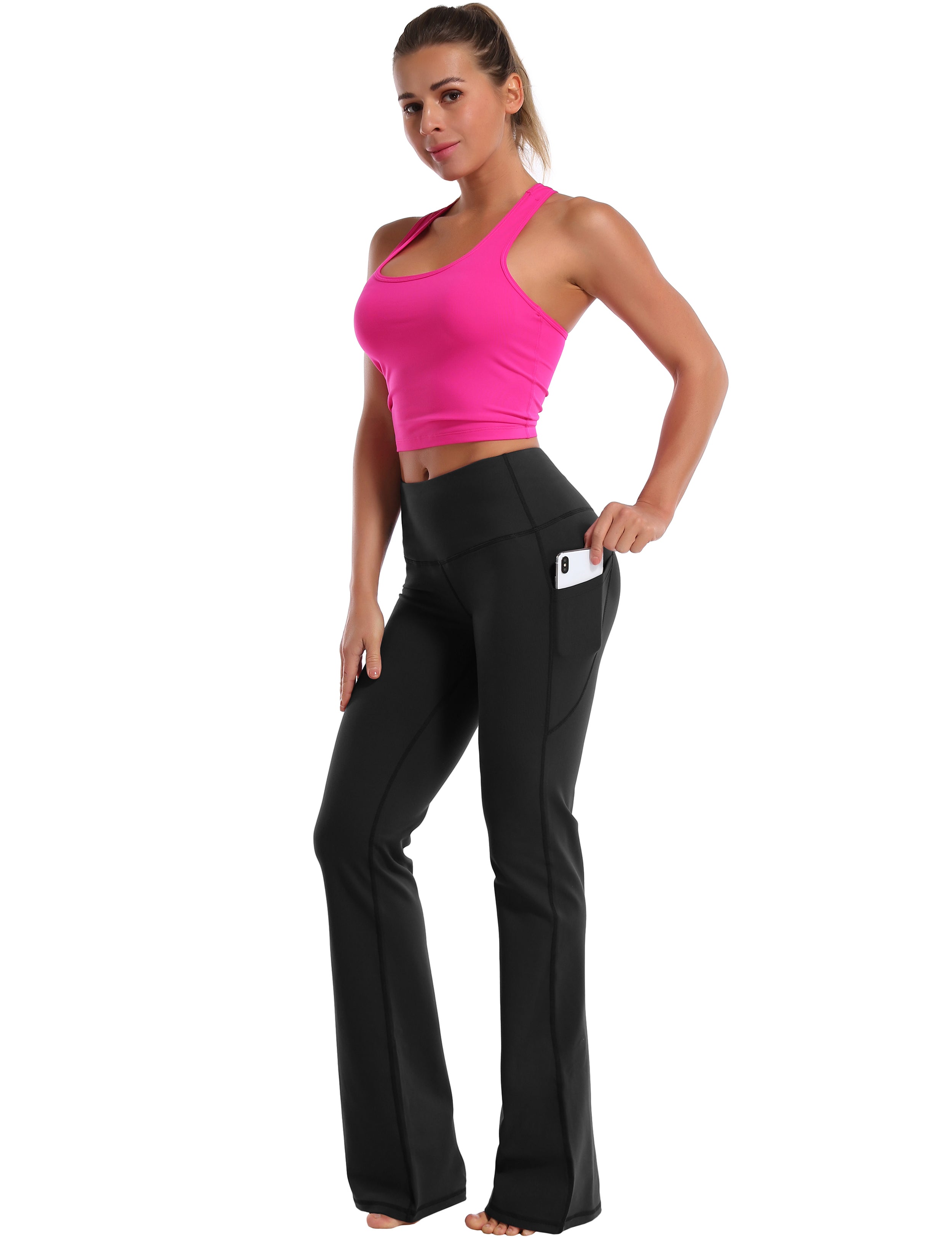 139 Side Pockets Bootcut Leggings black 87%Nylon/13%Spandex Fabric doesn't attract lint easily 4-way stretch No see-through Moisture-wicking Tummy control Inner pocket Four lengths