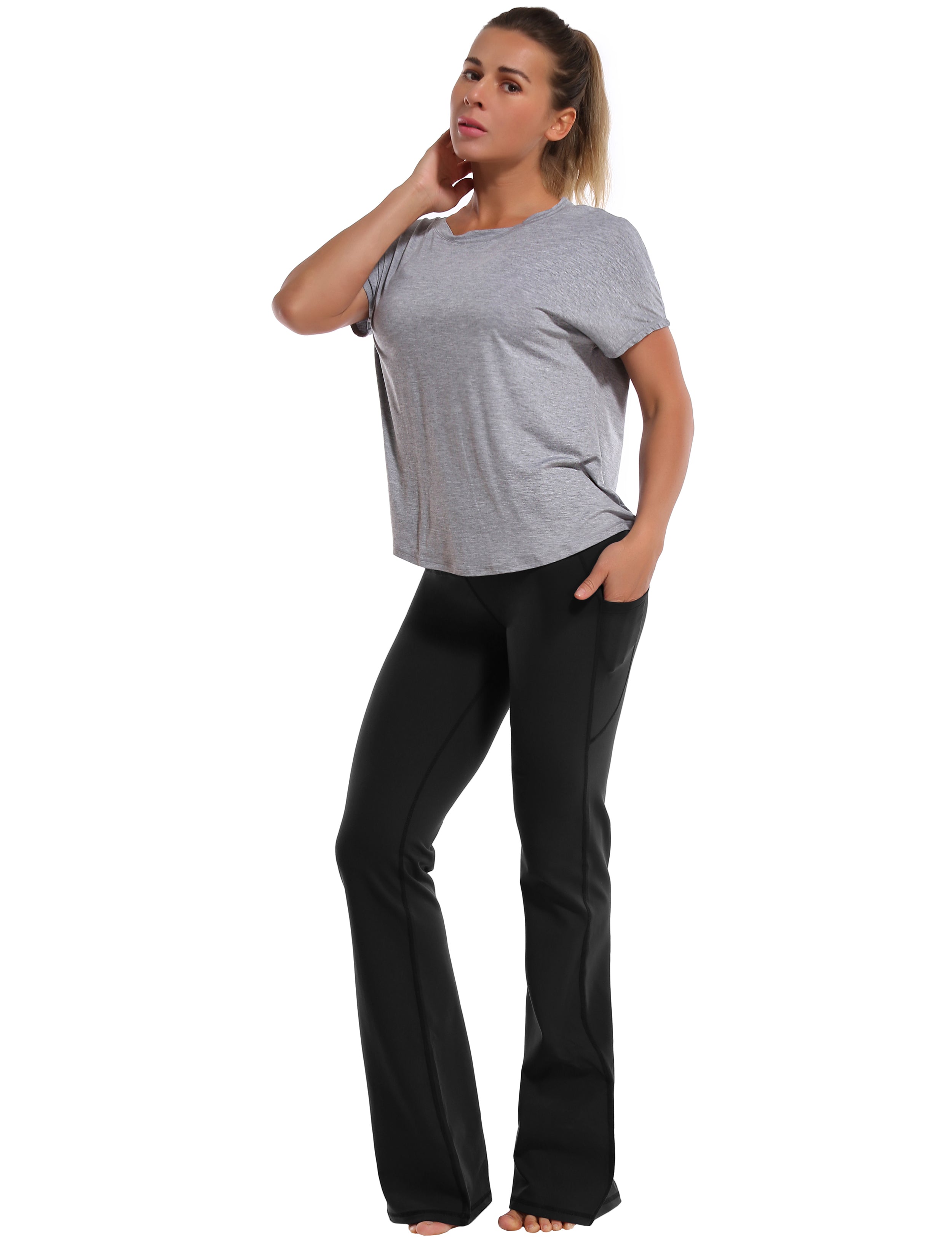 139 Side Pockets Bootcut Leggings black 87%Nylon/13%Spandex Fabric doesn't attract lint easily 4-way stretch No see-through Moisture-wicking Tummy control Inner pocket Four lengths