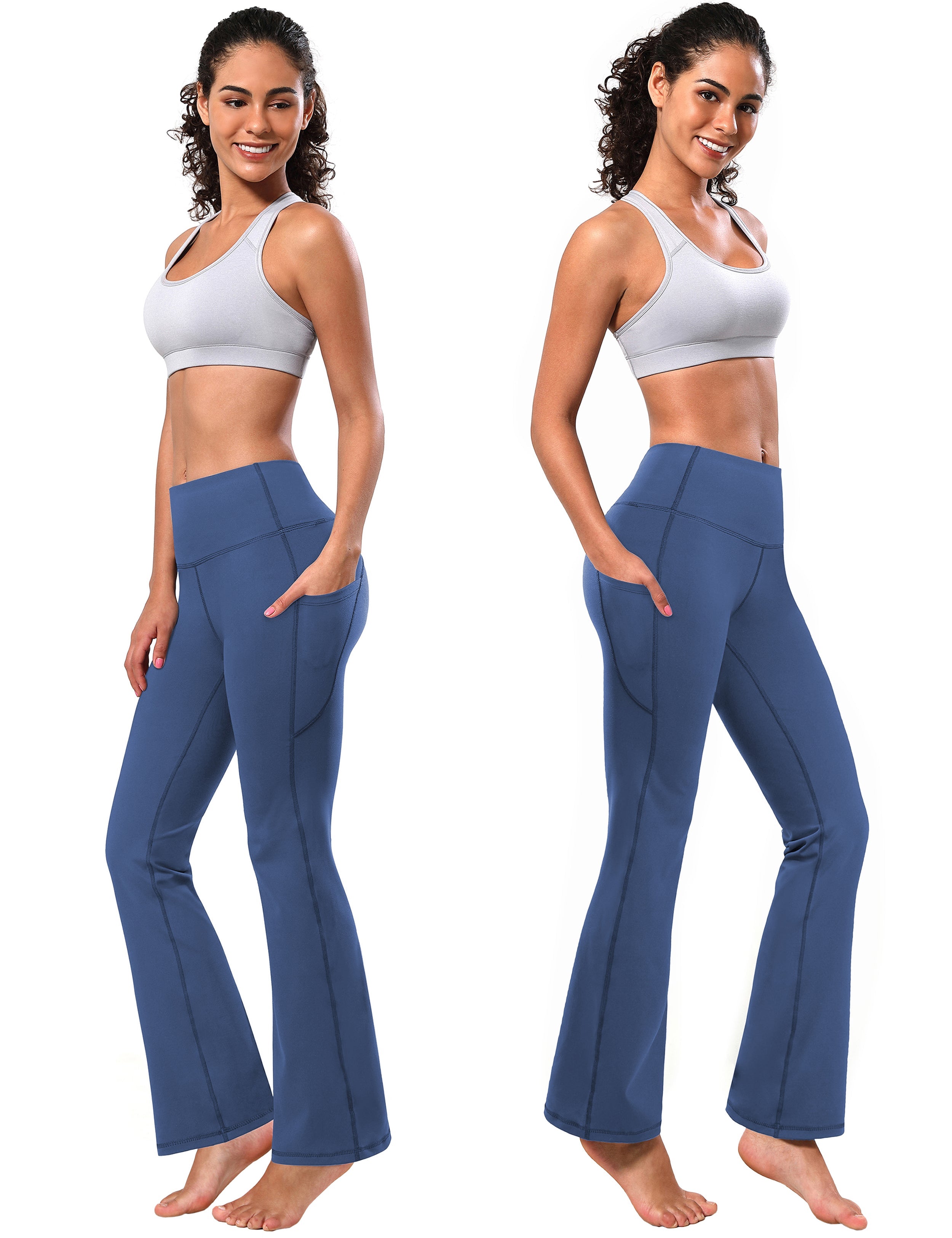 139 Side Pockets Bootcut Leggings purplishblue 87%Nylon/13%Spandex Fabric doesn't attract lint easily 4-way stretch No see-through Moisture-wicking Tummy control Inner pocket Four lengths