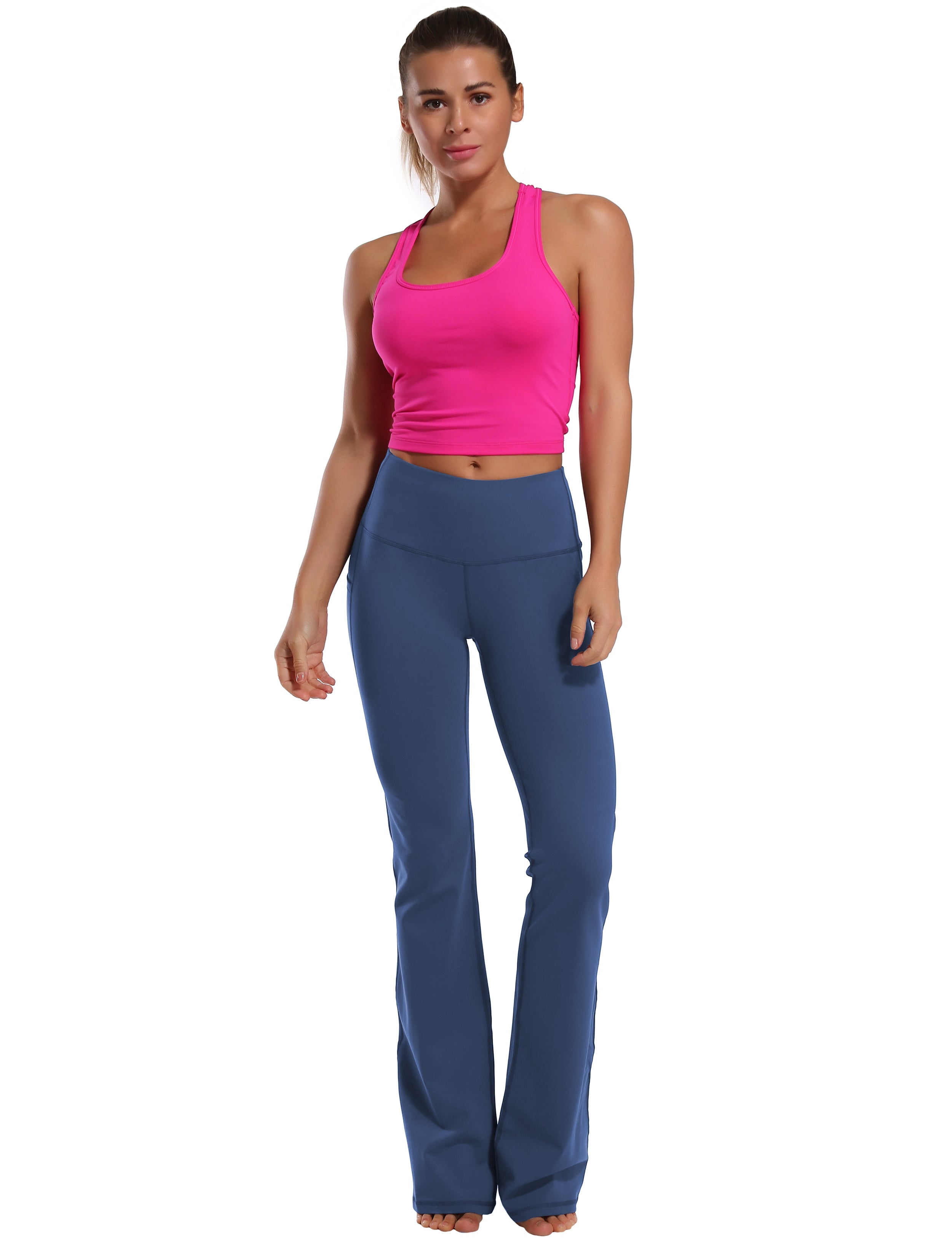 139 Side Pockets Bootcut Leggings purplishblue 87%Nylon/13%Spandex Fabric doesn't attract lint easily 4-way stretch No see-through Moisture-wicking Tummy control Inner pocket Four lengths