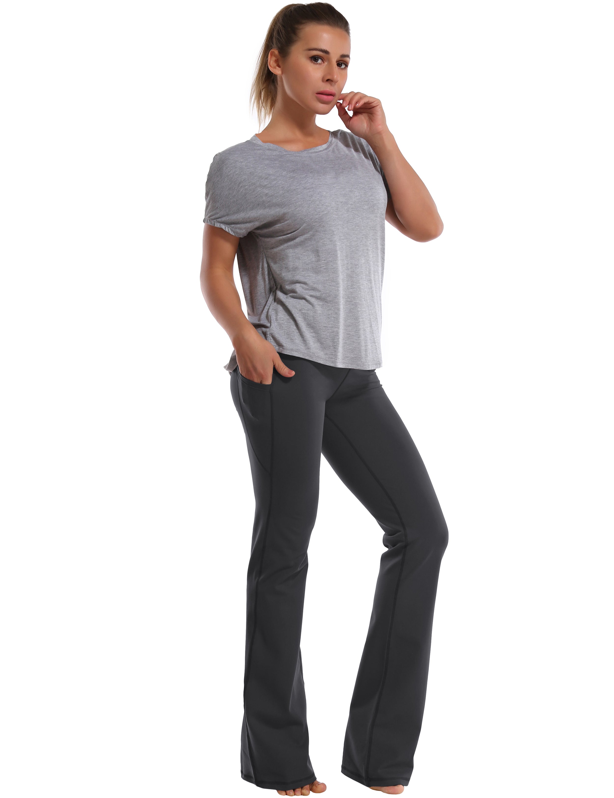 139 Side Pockets Bootcut Leggings shadowcharcoal 87%Nylon/13%Spandex Fabric doesn't attract lint easily 4-way stretch No see-through Moisture-wicking Tummy control Inner pocket Four lengths