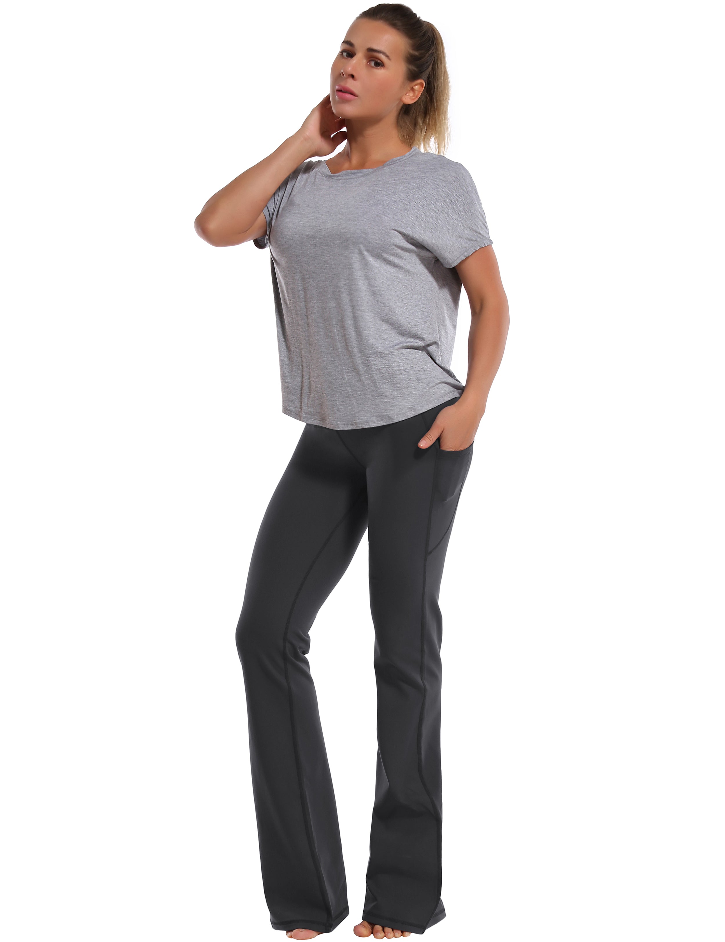 139 Side Pockets Bootcut Leggings shadowcharcoal 87%Nylon/13%Spandex Fabric doesn't attract lint easily 4-way stretch No see-through Moisture-wicking Tummy control Inner pocket Four lengths